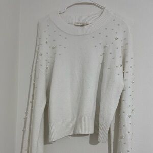 Chelsea & Violet White Pearl-Studded Sweater